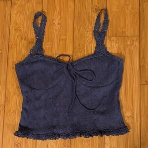 Edikted Navy Crochet-Trim Tie-Front Top